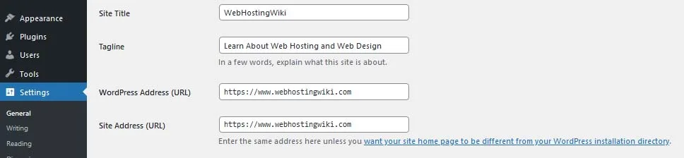 wordpress website name