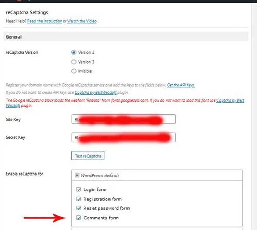 captcha plugin settings